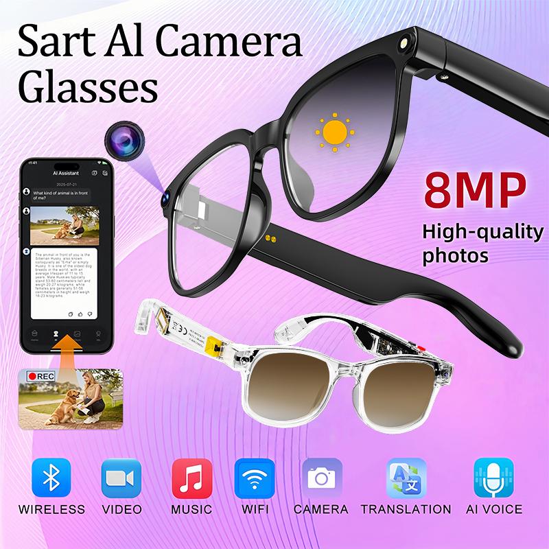 Smart AI camera glasses, equipped with 8-megapixel photochromic lenses, and real-time translation of more than 160 languages.