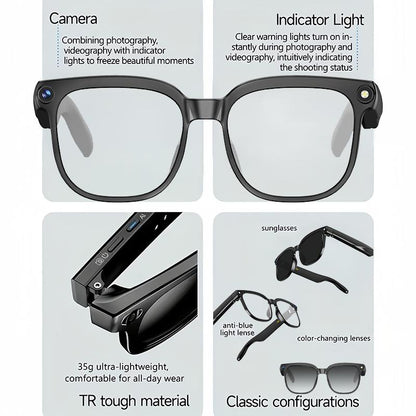 Smart AI camera glasses, equipped with 8-megapixel photochromic lenses, and real-time translation of more than 160 languages.