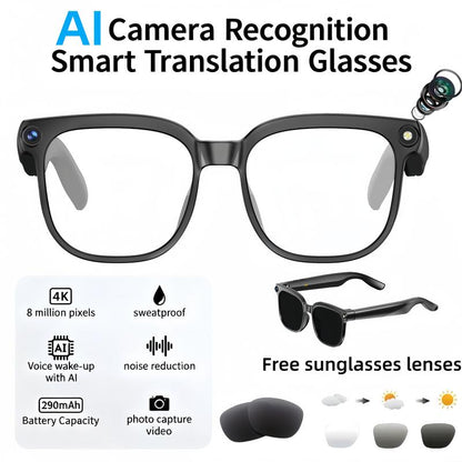 Smart AI camera glasses, equipped with 8-megapixel photochromic lenses, and real-time translation of more than 160 languages.