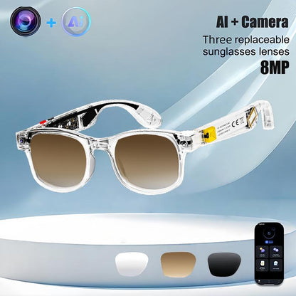 Smart AI camera glasses, equipped with 8-megapixel photochromic lenses, and real-time translation of more than 160 languages.