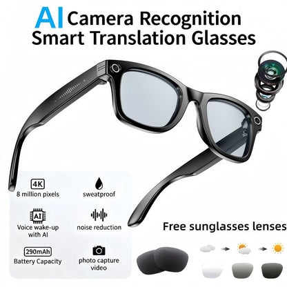 Smart AI camera glasses, equipped with 8-megapixel photochromic lenses, and real-time translation of more than 160 languages.