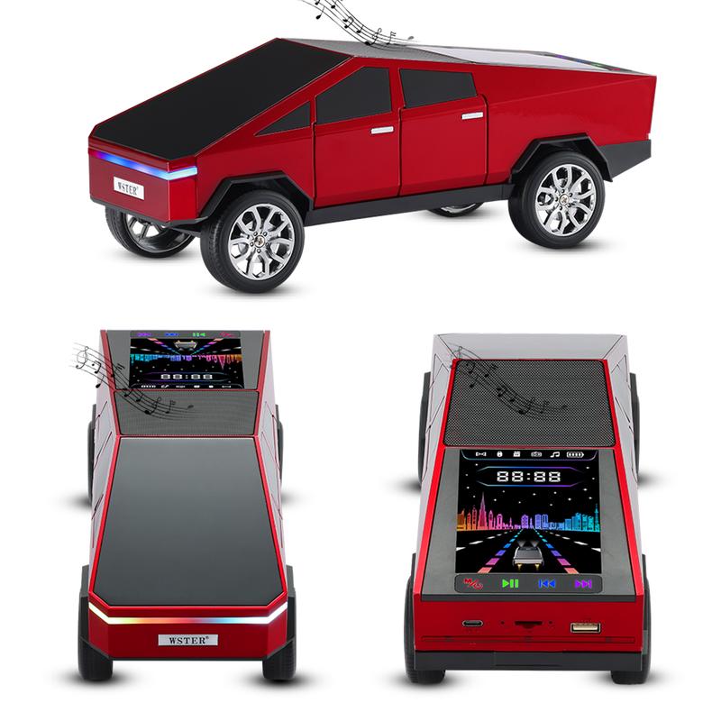 The WSTER WS-580 pickup truck-shaped Bluetooth speaker supports USB, TF card, AUX, FM radio, and TWS pairing.