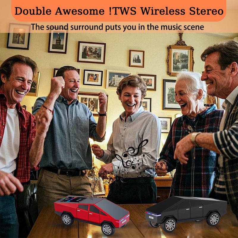 The WSTER WS-580 pickup truck-shaped Bluetooth speaker supports USB, TF card, AUX, FM radio, and TWS pairing.