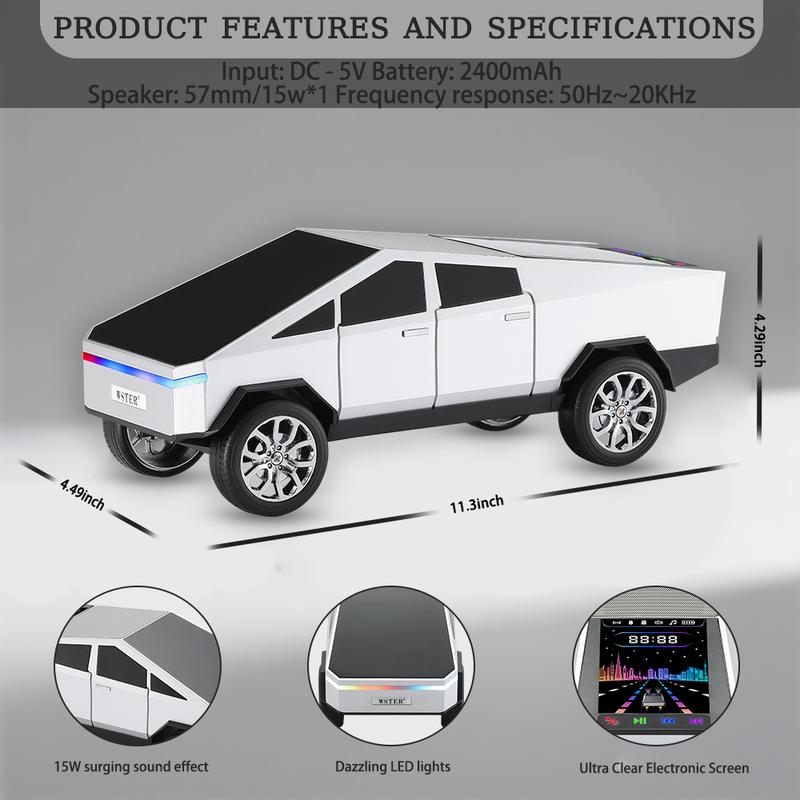 The WSTER WS-580 pickup truck-shaped Bluetooth speaker supports USB, TF card, AUX, FM radio, and TWS pairing.