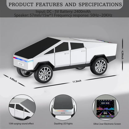 The WSTER WS-580 pickup truck-shaped Bluetooth speaker supports USB, TF card, AUX, FM radio, and TWS pairing.