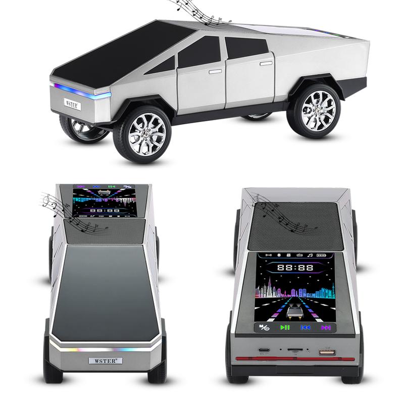 The WSTER WS-580 pickup truck-shaped Bluetooth speaker supports USB, TF card, AUX, FM radio, and TWS pairing.